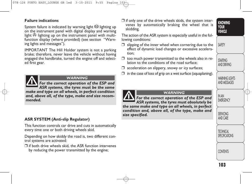 FIAT Punto 2012 User Manual | Page 105 / 267