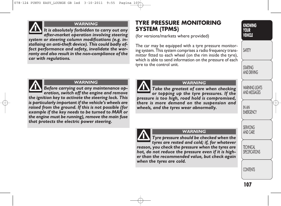 FIAT Punto 2012 User Manual | Page 109 / 267