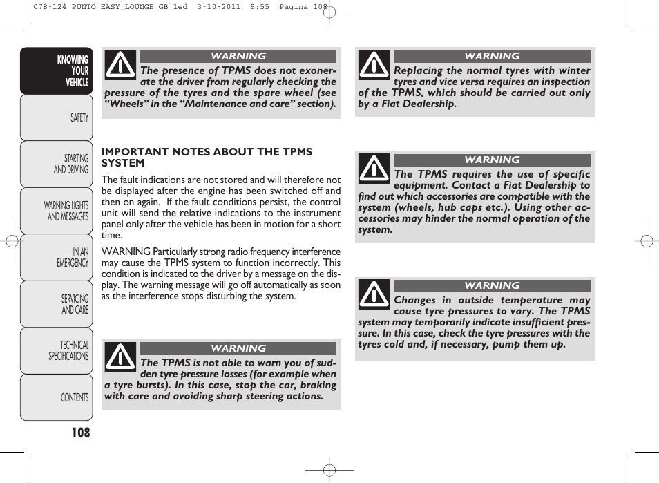 FIAT Punto 2012 User Manual | Page 110 / 267