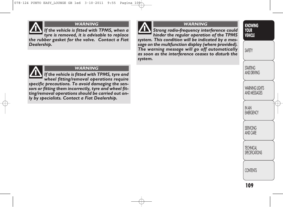 FIAT Punto 2012 User Manual | Page 111 / 267