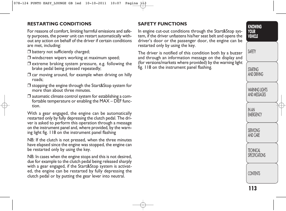 FIAT Punto 2012 User Manual | Page 115 / 267