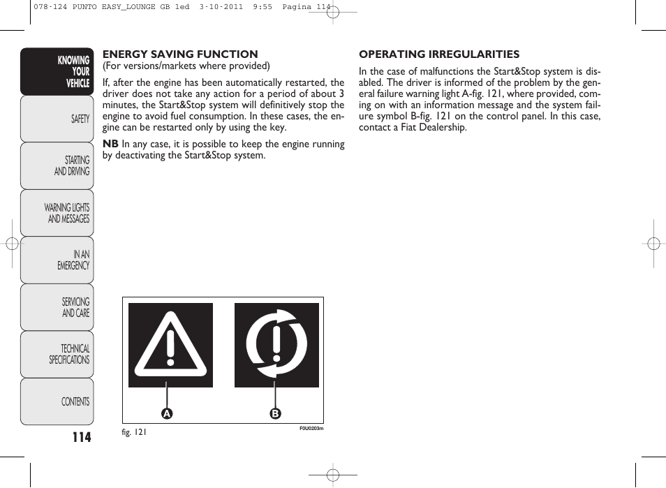 FIAT Punto 2012 User Manual | Page 116 / 267