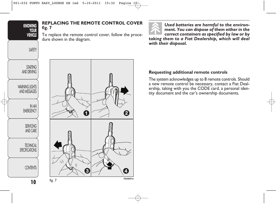 FIAT Punto 2012 User Manual | Page 12 / 267