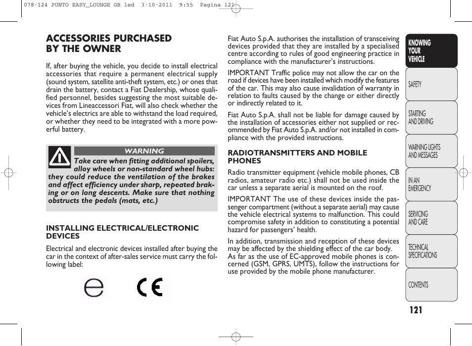 FIAT Punto 2012 User Manual | Page 123 / 267