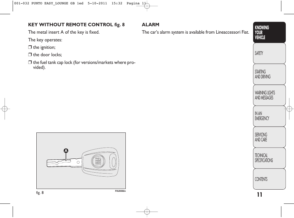 FIAT Punto 2012 User Manual | Page 13 / 267