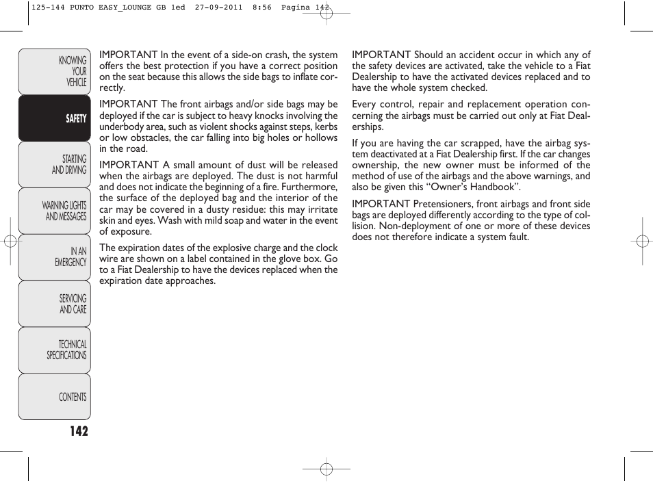 FIAT Punto 2012 User Manual | Page 144 / 267