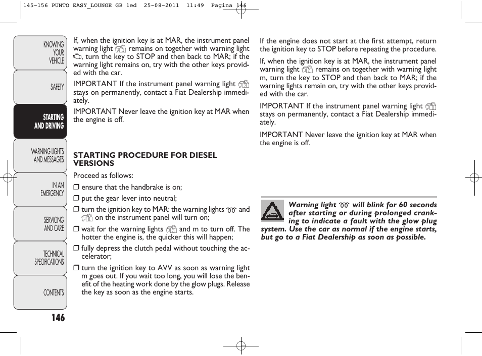 FIAT Punto 2012 User Manual | Page 148 / 267