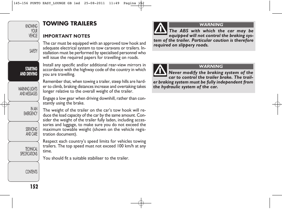 FIAT Punto 2012 User Manual | Page 154 / 267