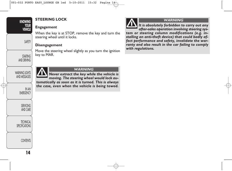 FIAT Punto 2012 User Manual | Page 16 / 267