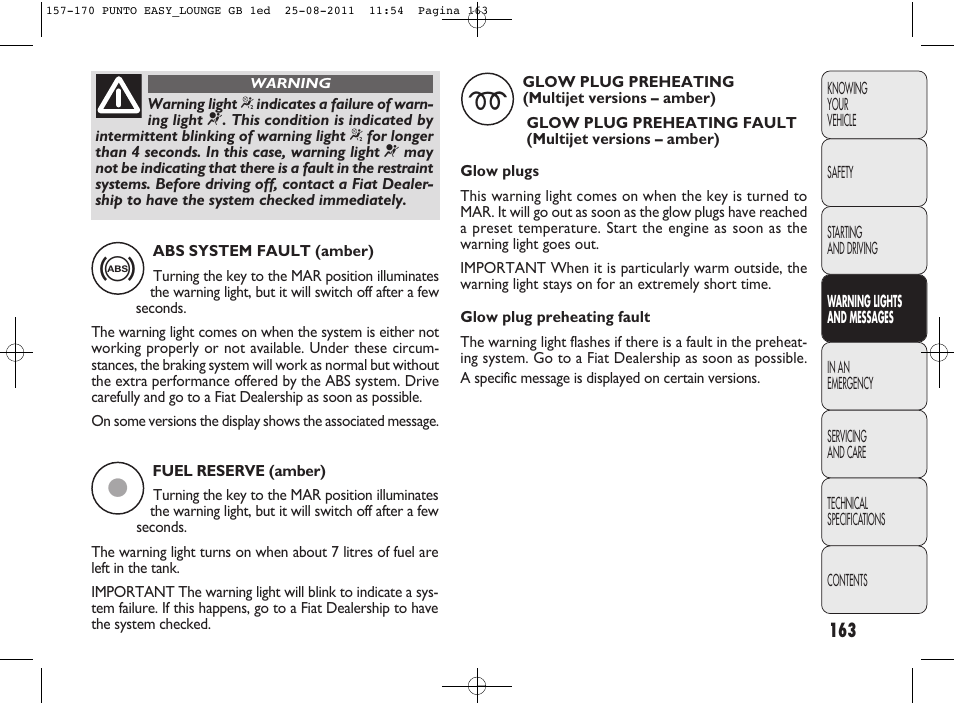 FIAT Punto 2012 User Manual | Page 165 / 267