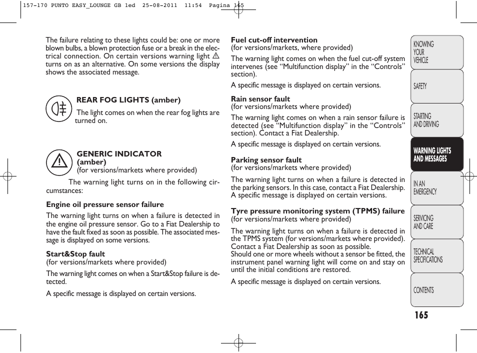 FIAT Punto 2012 User Manual | Page 167 / 267