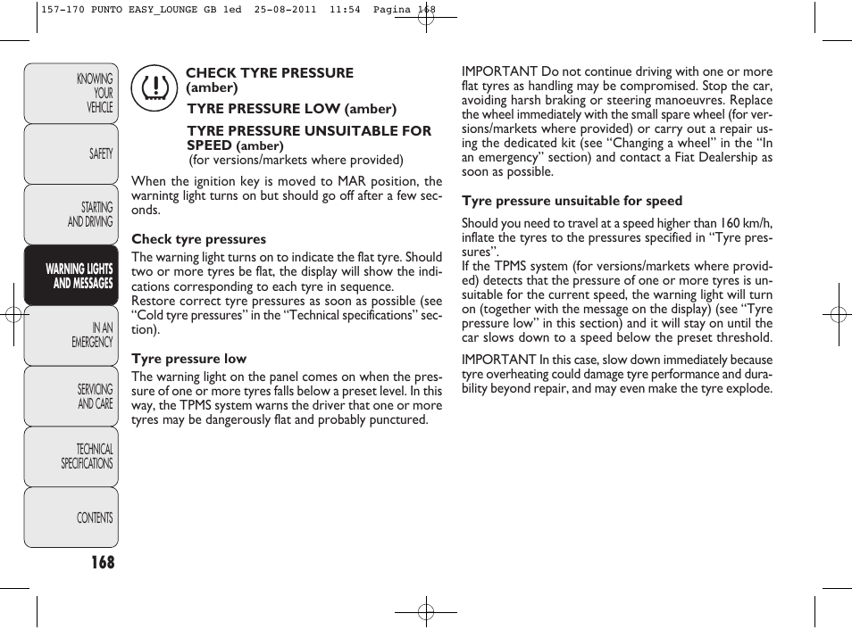 FIAT Punto 2012 User Manual | Page 170 / 267