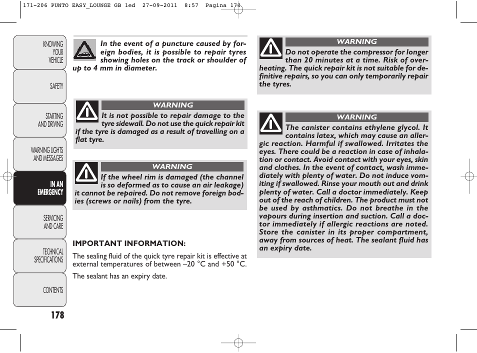 FIAT Punto 2012 User Manual | Page 180 / 267