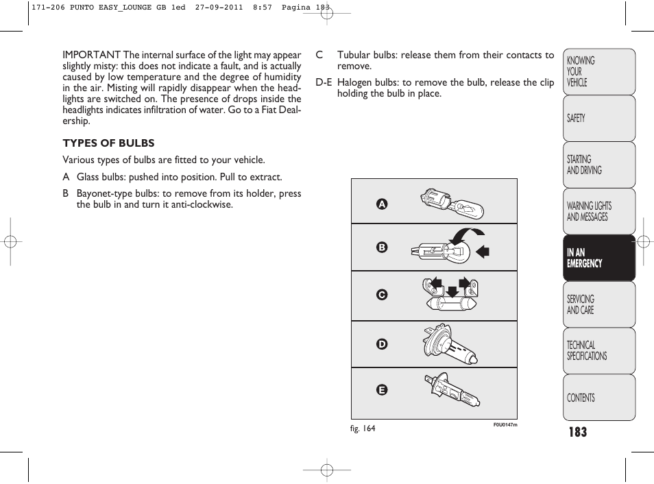 FIAT Punto 2012 User Manual | Page 185 / 267