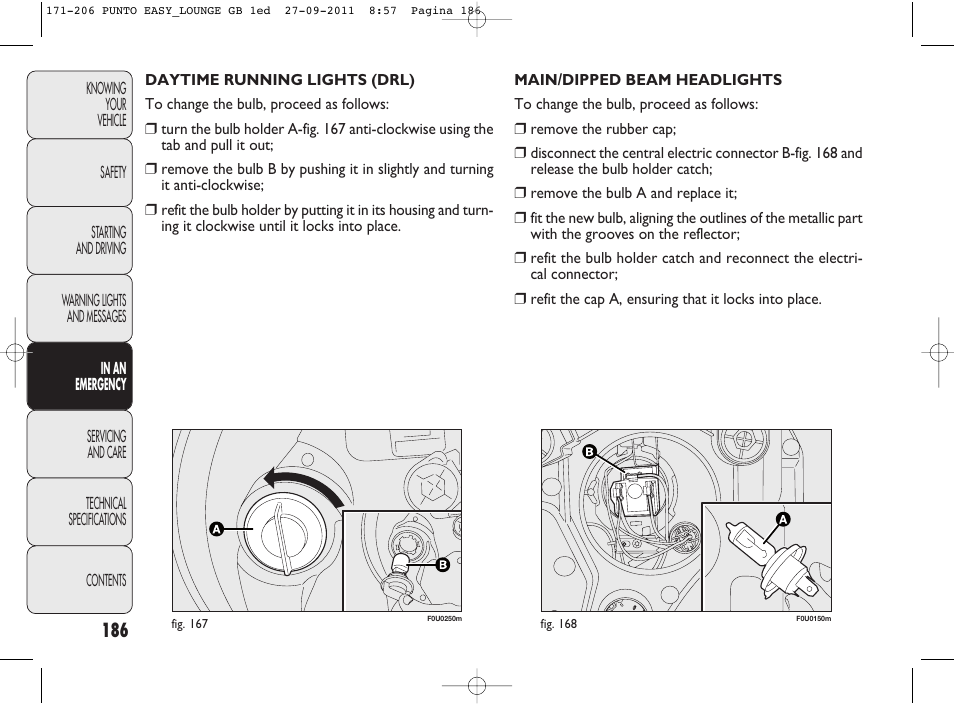 FIAT Punto 2012 User Manual | Page 188 / 267