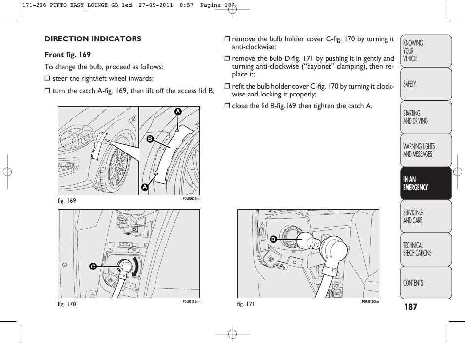 FIAT Punto 2012 User Manual | Page 189 / 267