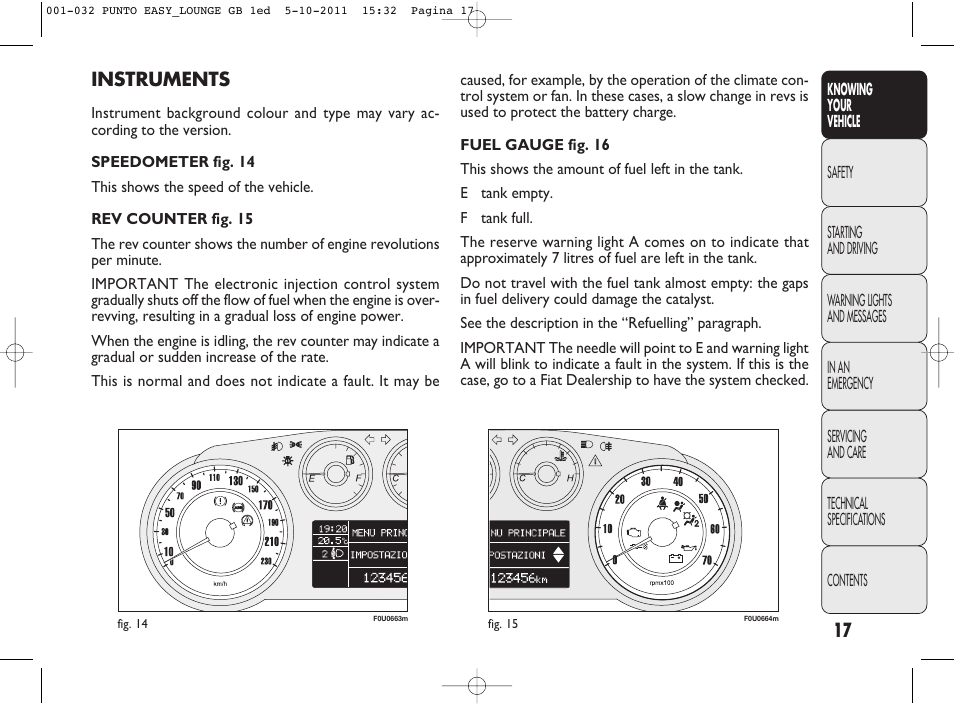 Instruments | FIAT Punto 2012 User Manual | Page 19 / 267