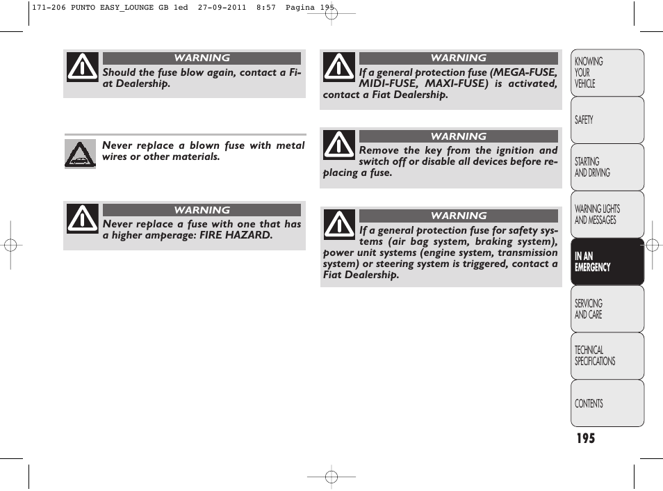 FIAT Punto 2012 User Manual | Page 197 / 267