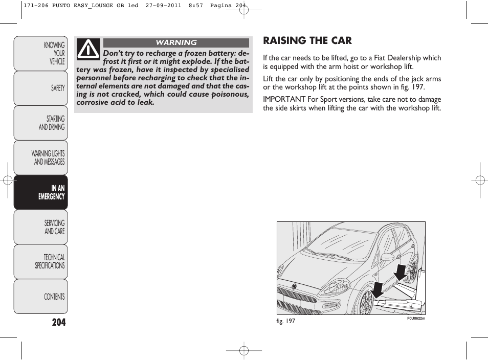 Raising the car | FIAT Punto 2012 User Manual | Page 206 / 267