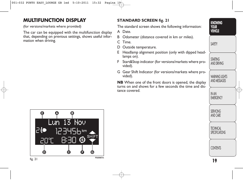 FIAT Punto 2012 User Manual | Page 21 / 267