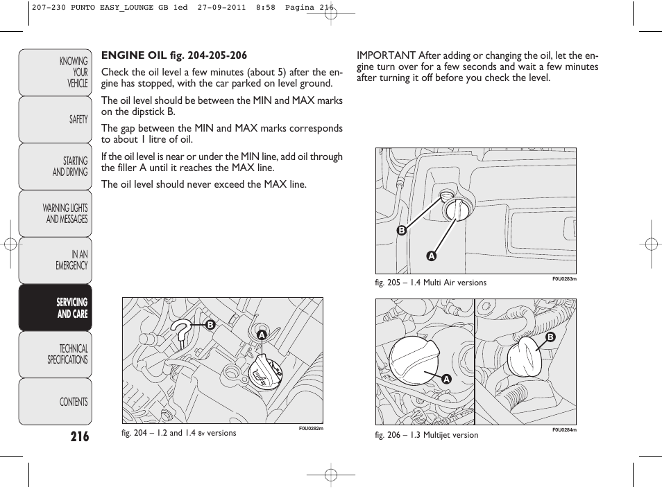 FIAT Punto 2012 User Manual | Page 218 / 267