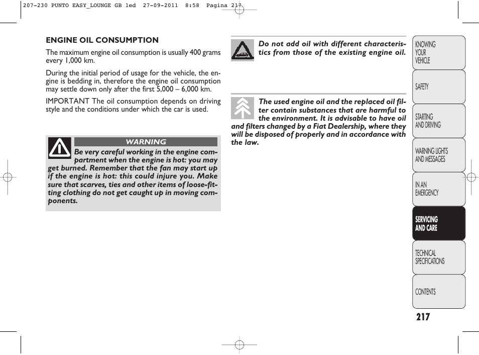 FIAT Punto 2012 User Manual | Page 219 / 267