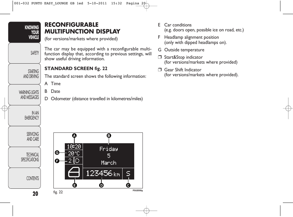 FIAT Punto 2012 User Manual | Page 22 / 267