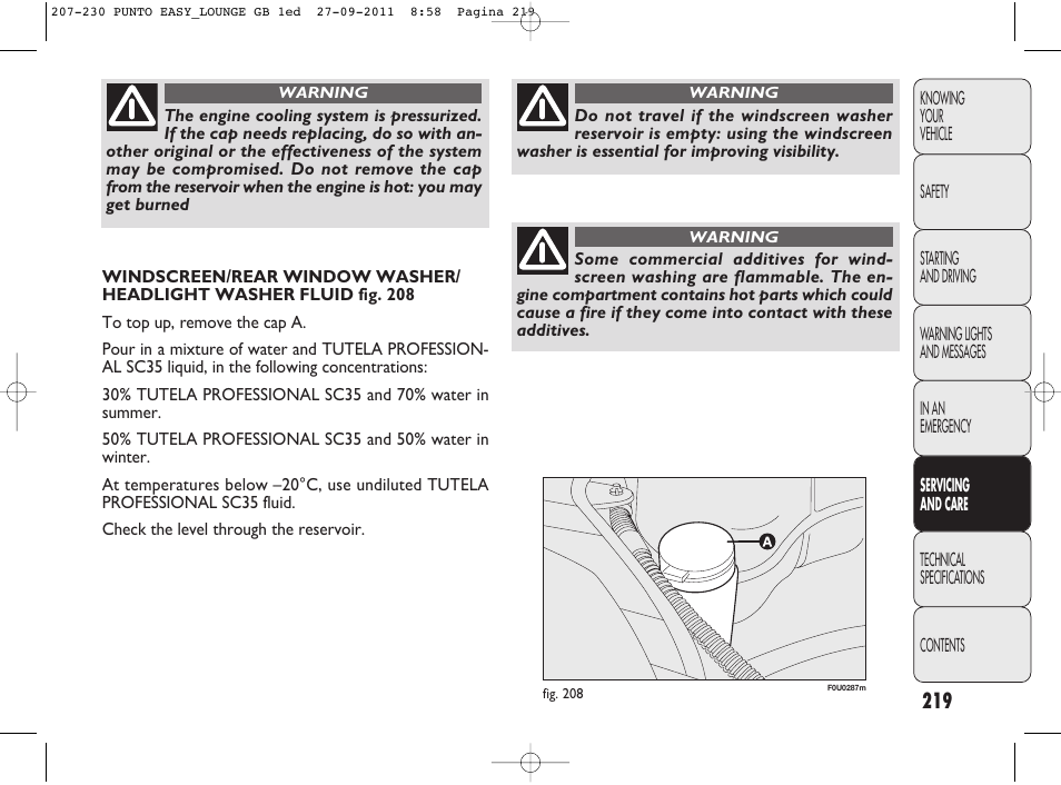 FIAT Punto 2012 User Manual | Page 221 / 267