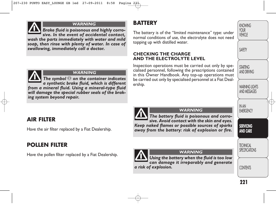 FIAT Punto 2012 User Manual | Page 223 / 267