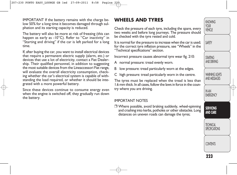 FIAT Punto 2012 User Manual | Page 225 / 267