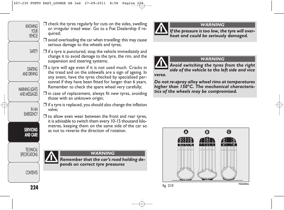 FIAT Punto 2012 User Manual | Page 226 / 267