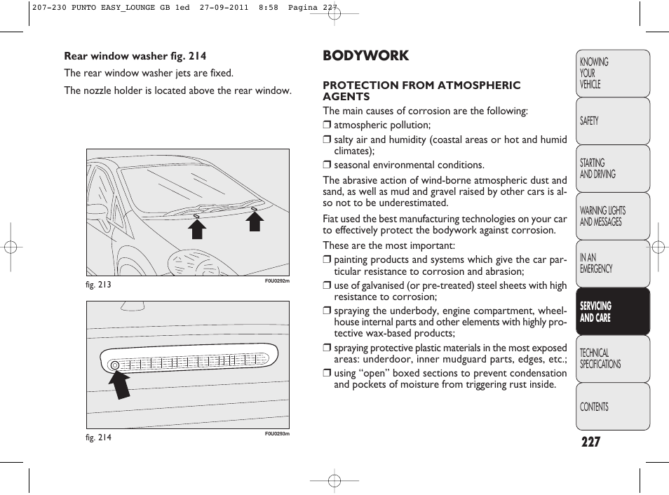 Bodywork | FIAT Punto 2012 User Manual | Page 229 / 267