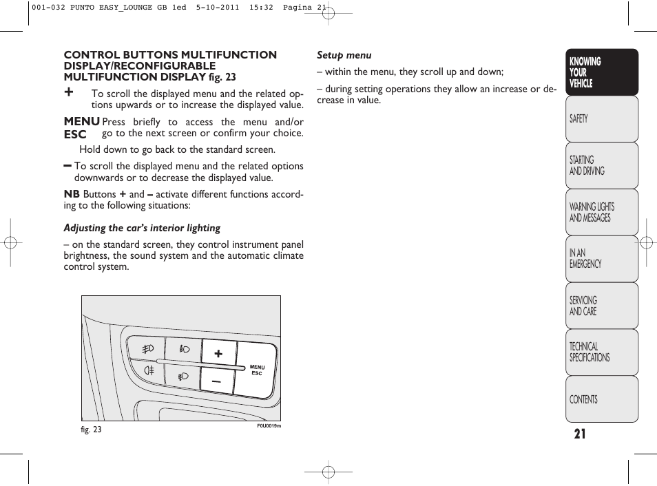 FIAT Punto 2012 User Manual | Page 23 / 267