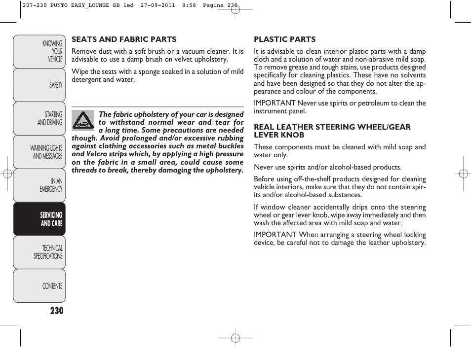 FIAT Punto 2012 User Manual | Page 232 / 267