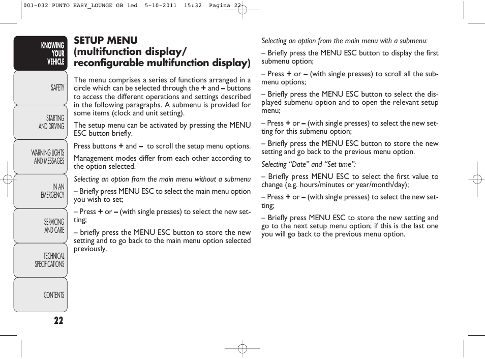 FIAT Punto 2012 User Manual | Page 24 / 267