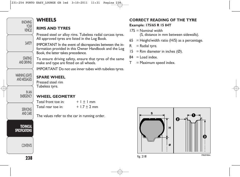 FIAT Punto 2012 User Manual | Page 240 / 267