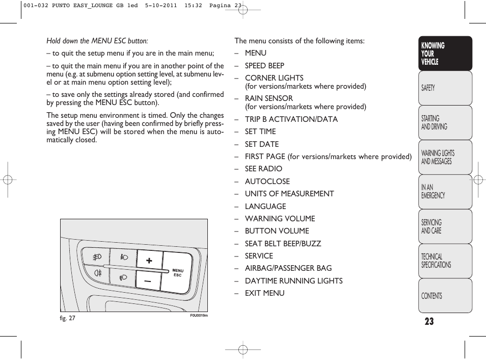 FIAT Punto 2012 User Manual | Page 25 / 267