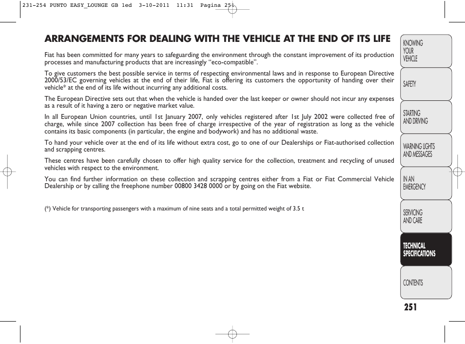 FIAT Punto 2012 User Manual | Page 253 / 267