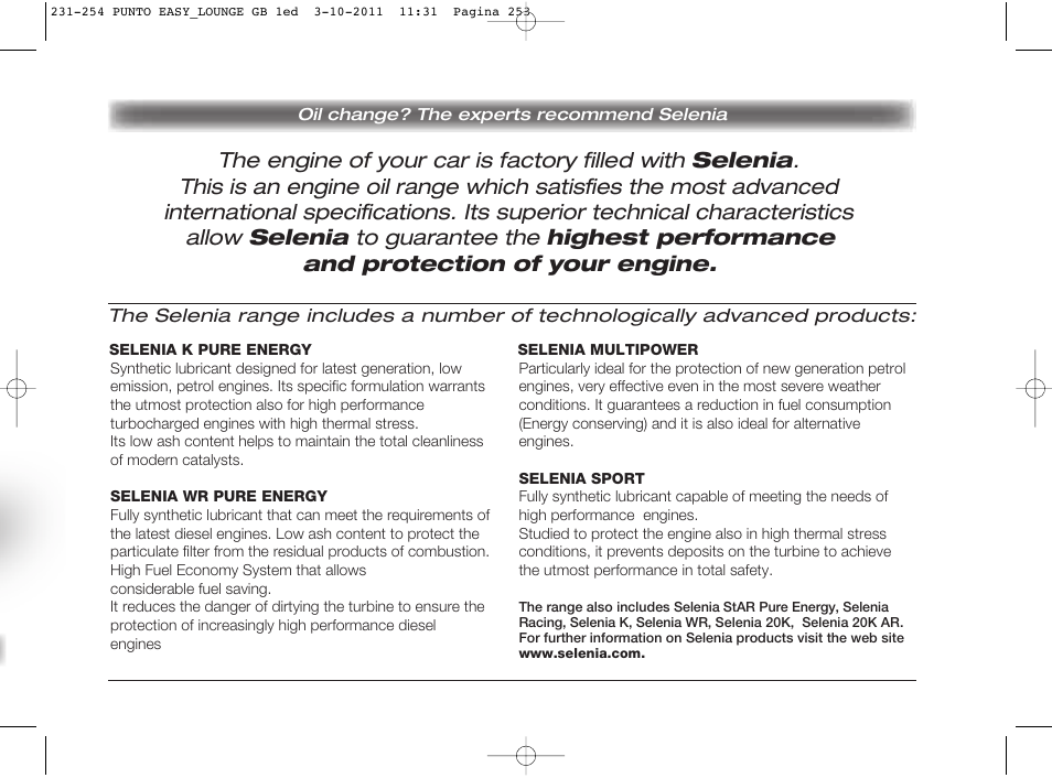 FIAT Punto 2012 User Manual | Page 255 / 267