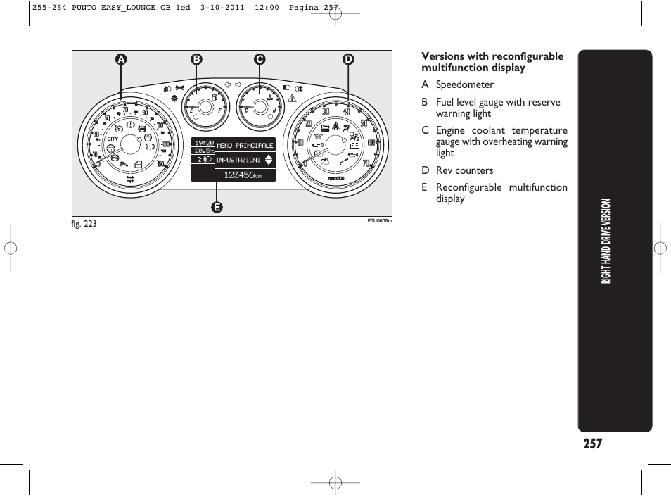 FIAT Punto 2012 User Manual | Page 259 / 267