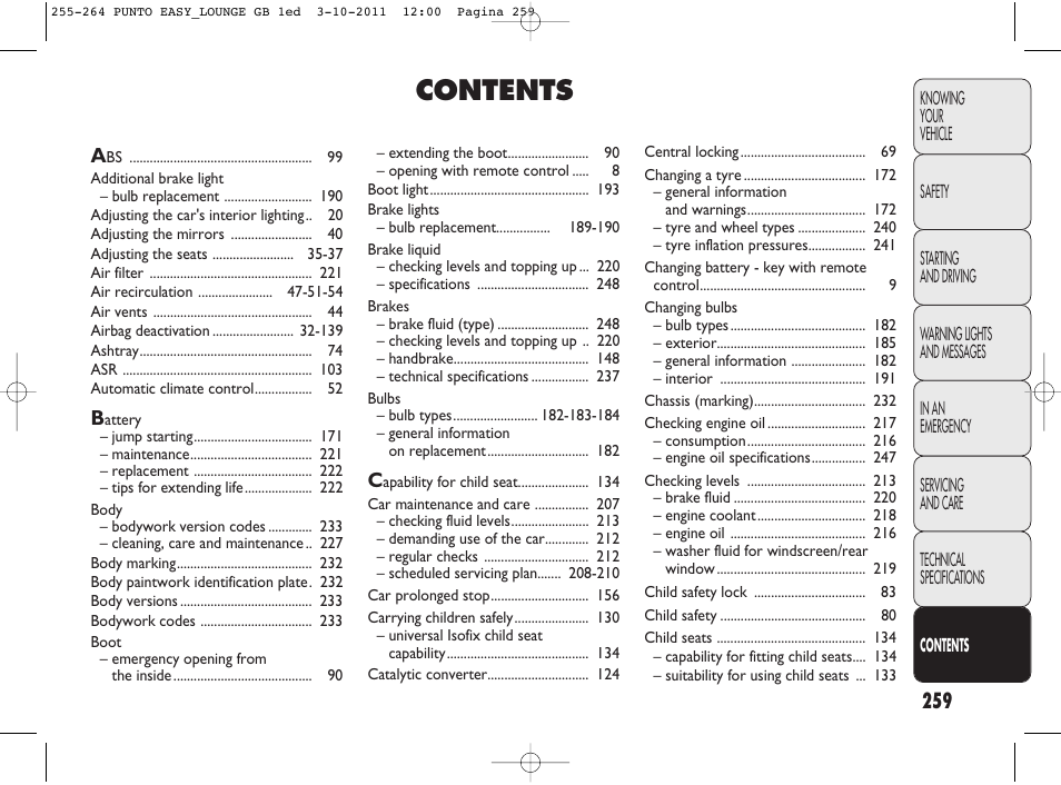 FIAT Punto 2012 User Manual | Page 261 / 267