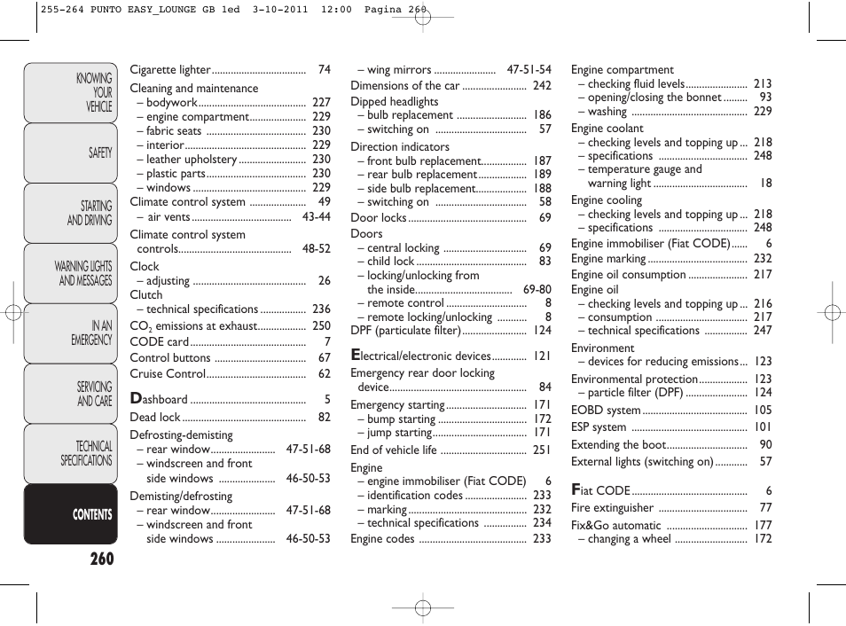 FIAT Punto 2012 User Manual | Page 262 / 267