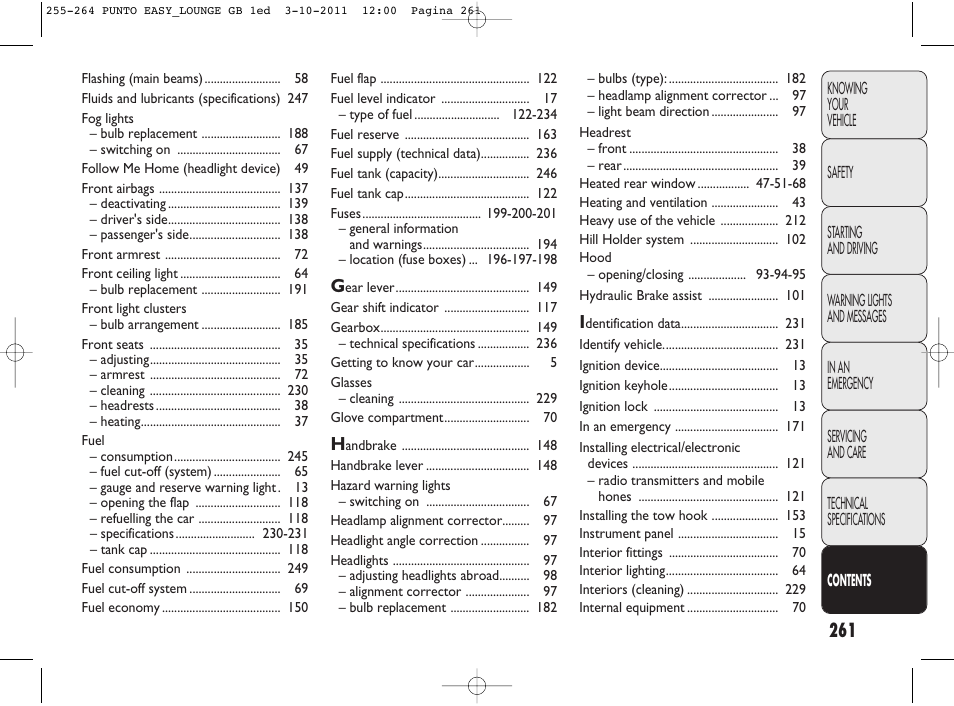 FIAT Punto 2012 User Manual | Page 263 / 267