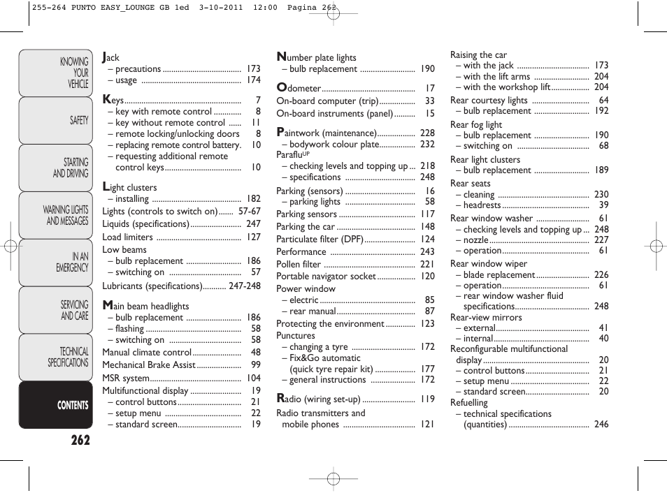 FIAT Punto 2012 User Manual | Page 264 / 267