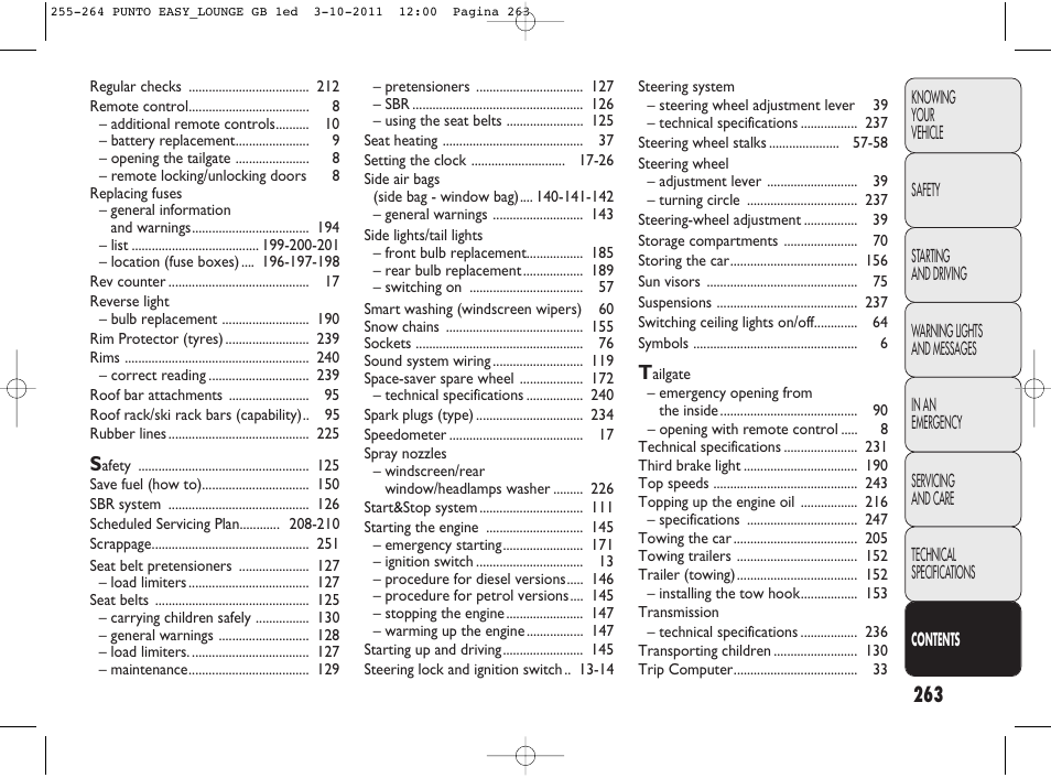 FIAT Punto 2012 User Manual | Page 265 / 267