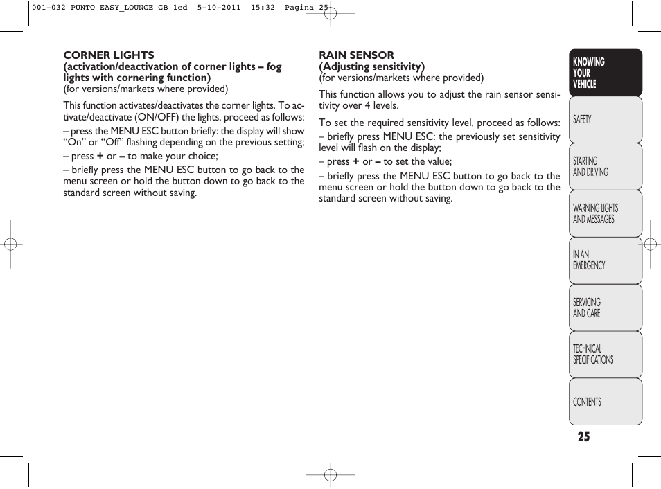 FIAT Punto 2012 User Manual | Page 27 / 267