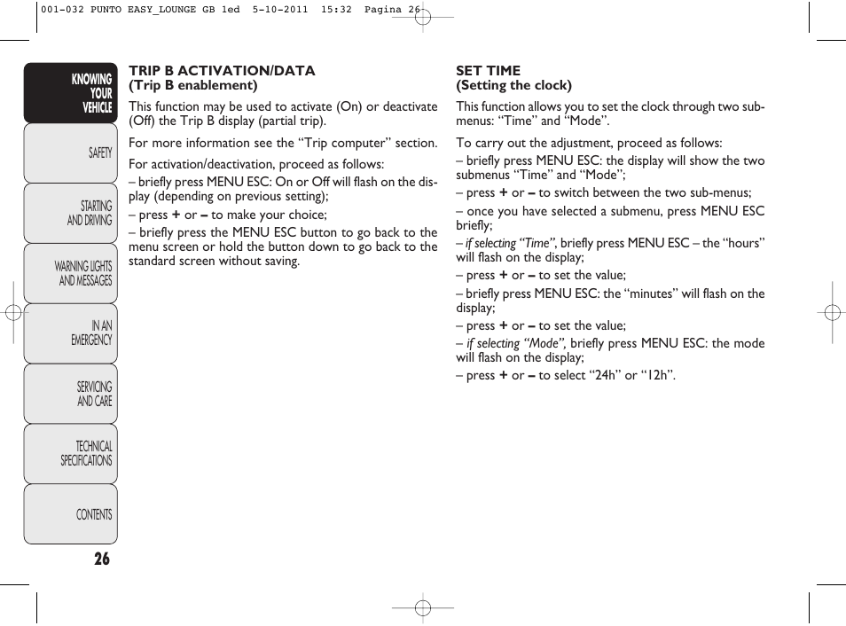 FIAT Punto 2012 User Manual | Page 28 / 267