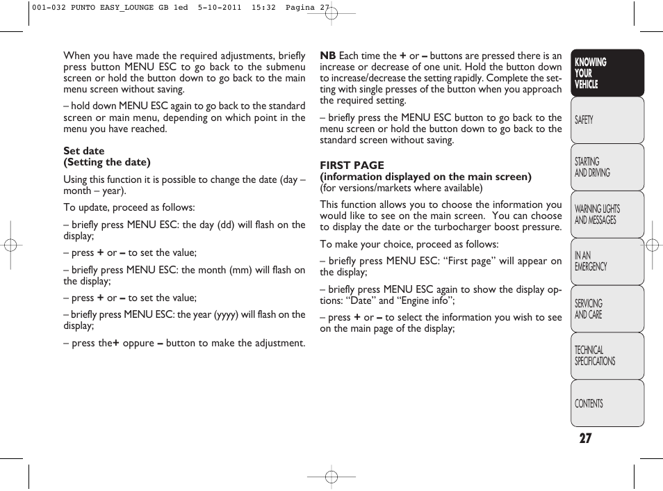 FIAT Punto 2012 User Manual | Page 29 / 267