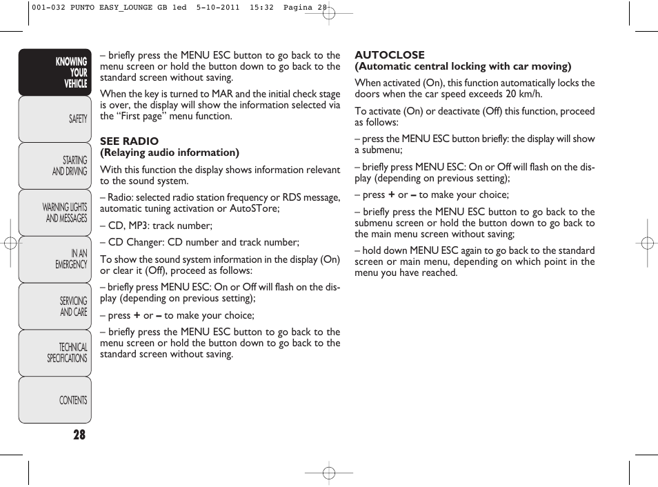 FIAT Punto 2012 User Manual | Page 30 / 267