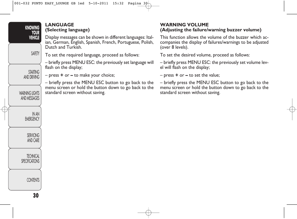 FIAT Punto 2012 User Manual | Page 32 / 267